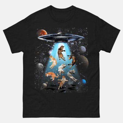 Galaxy Cat Shirt, Cat UFO Black Shirt