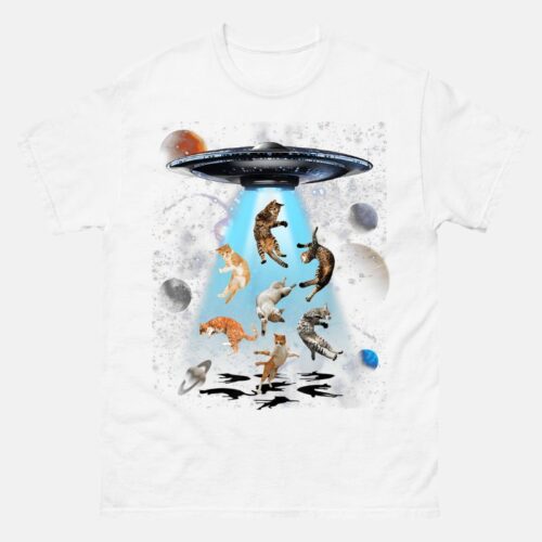 Galaxy Cat Shirt, Cat UFO White Shirt