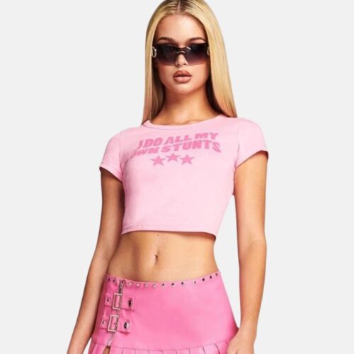 I Do All My Own Stunts Pink Crop Top