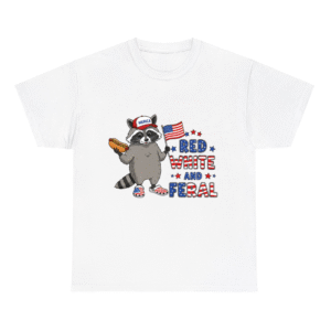 Red White and Feral Funny Raccoon USA Shirt